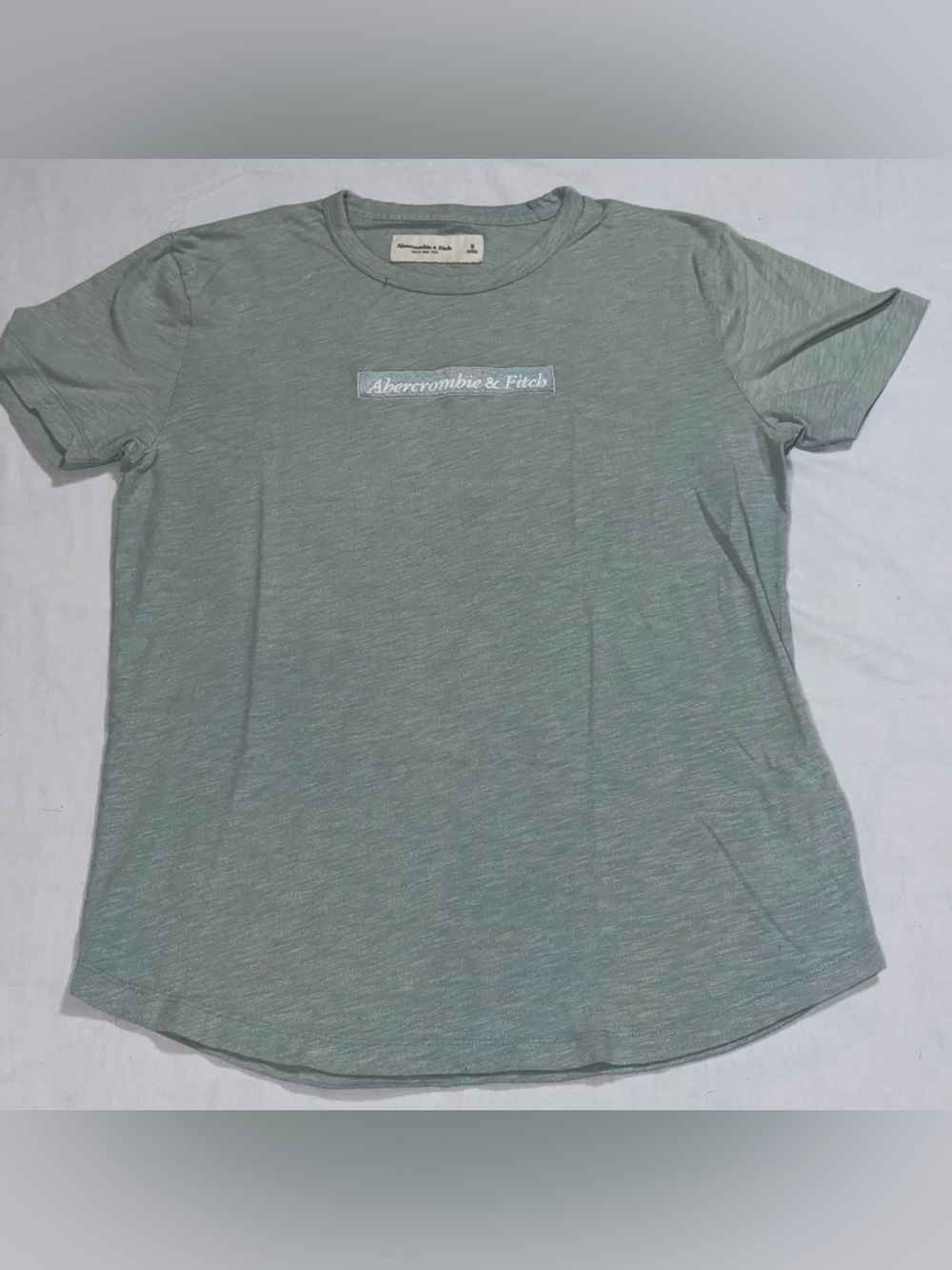 Abercrombie & Fitch Men's S Sage Green Logo Crew Neck Tee Curved Hem B11
